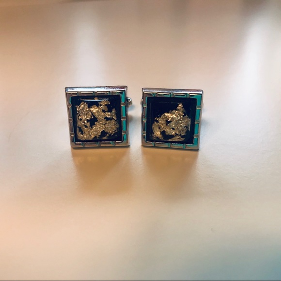 Vintage Hickok USA Silver Flake Leaf Cufflinks - Picture 2 of 4